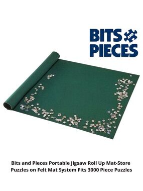 Bits and Pieces Portable Jigsaw Roll Up Green Felt Mat Fits 3000 Pc Puzzles NWT